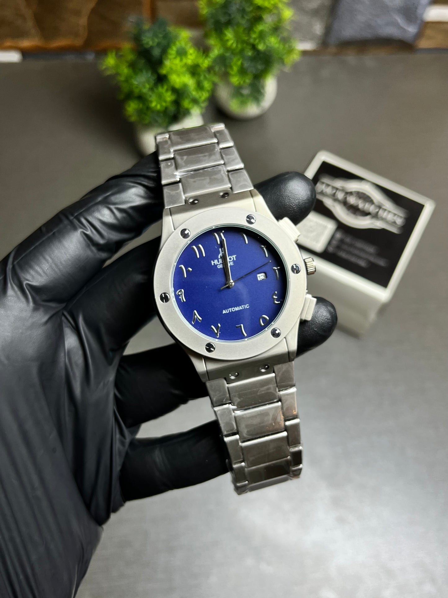 HB Silver Arabic Dial Watch