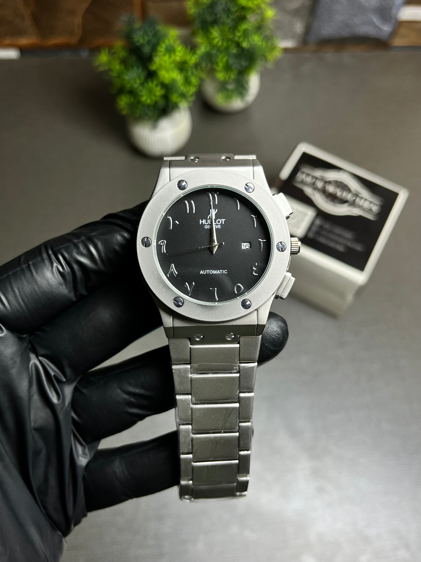 HB Silver Arabic Dial Watch