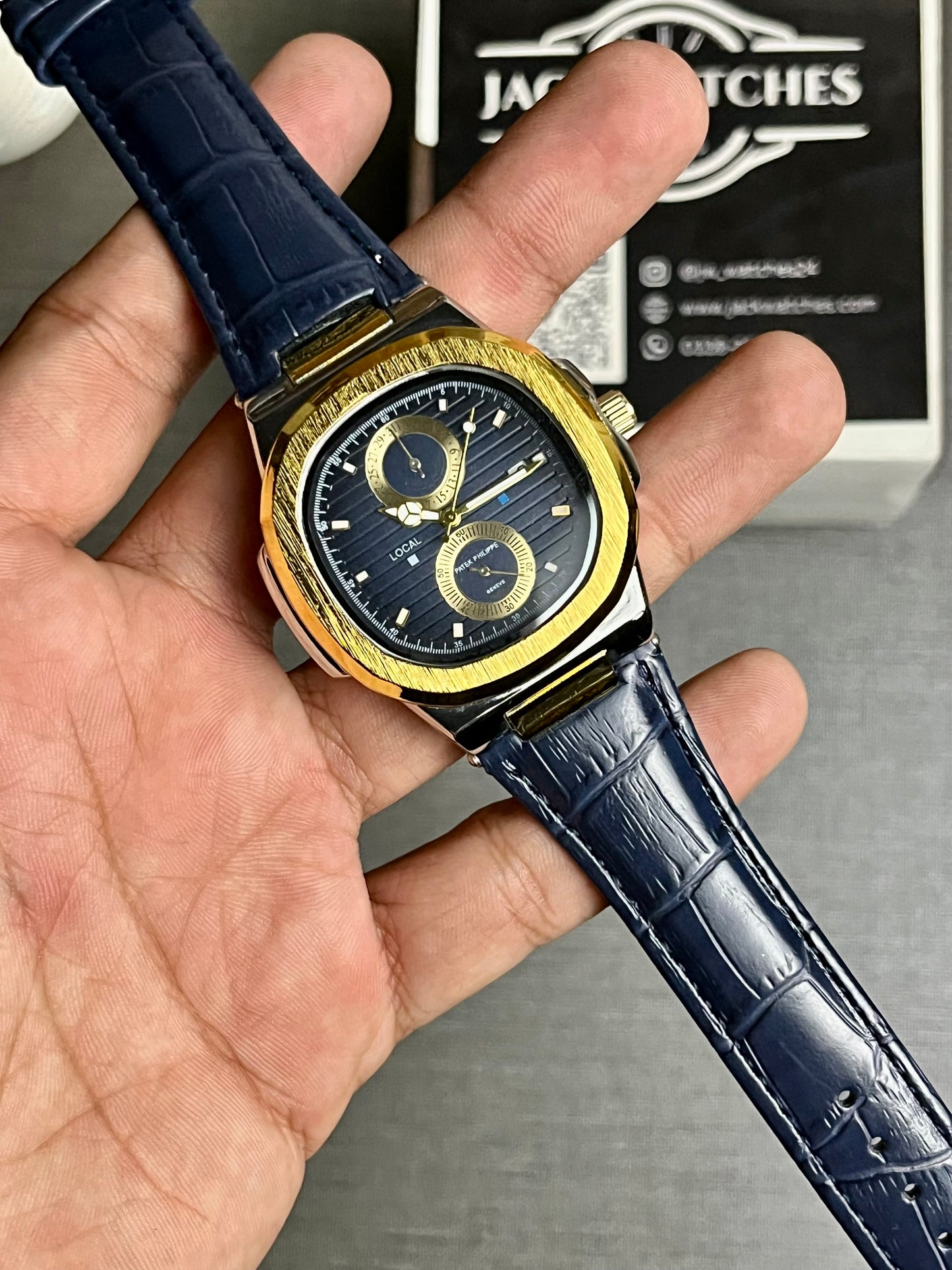 Nautilus Style Leather Strap Watch