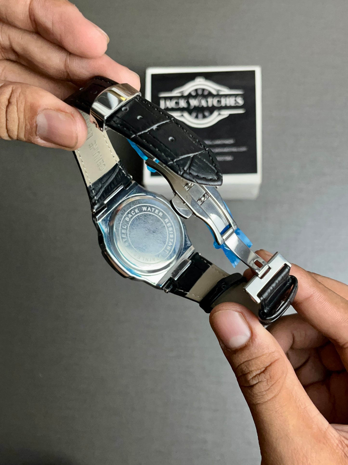 Nautilus Style Leather Strap Watch