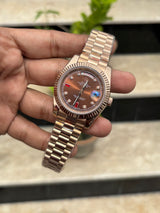 RLX Day-Date Automatic Rose Gold - Chocolate Diamond Dial