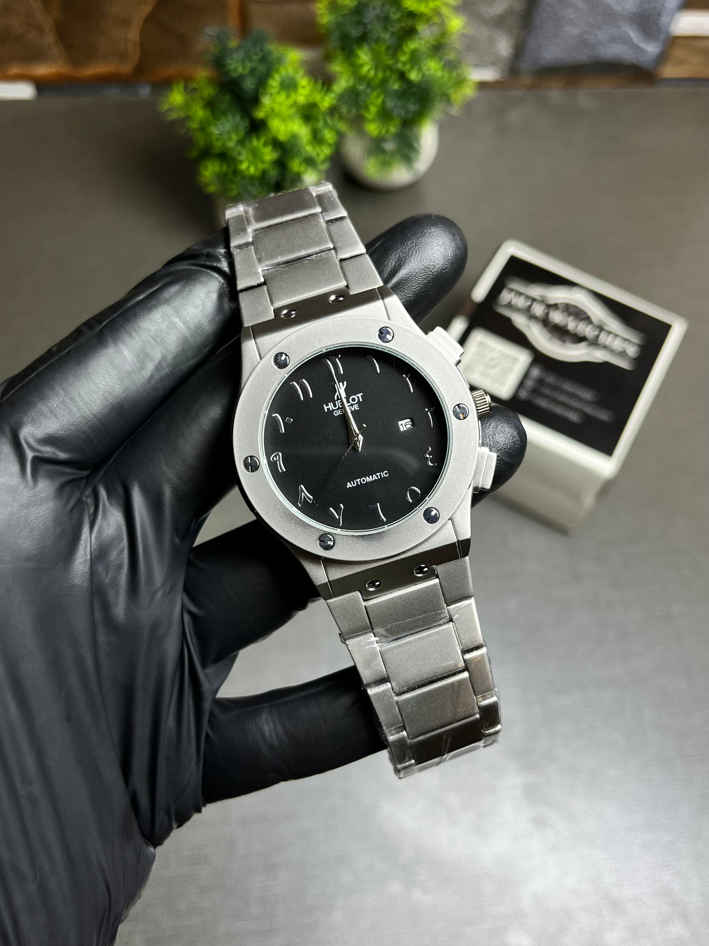 HB Silver Arabic Dial Watch