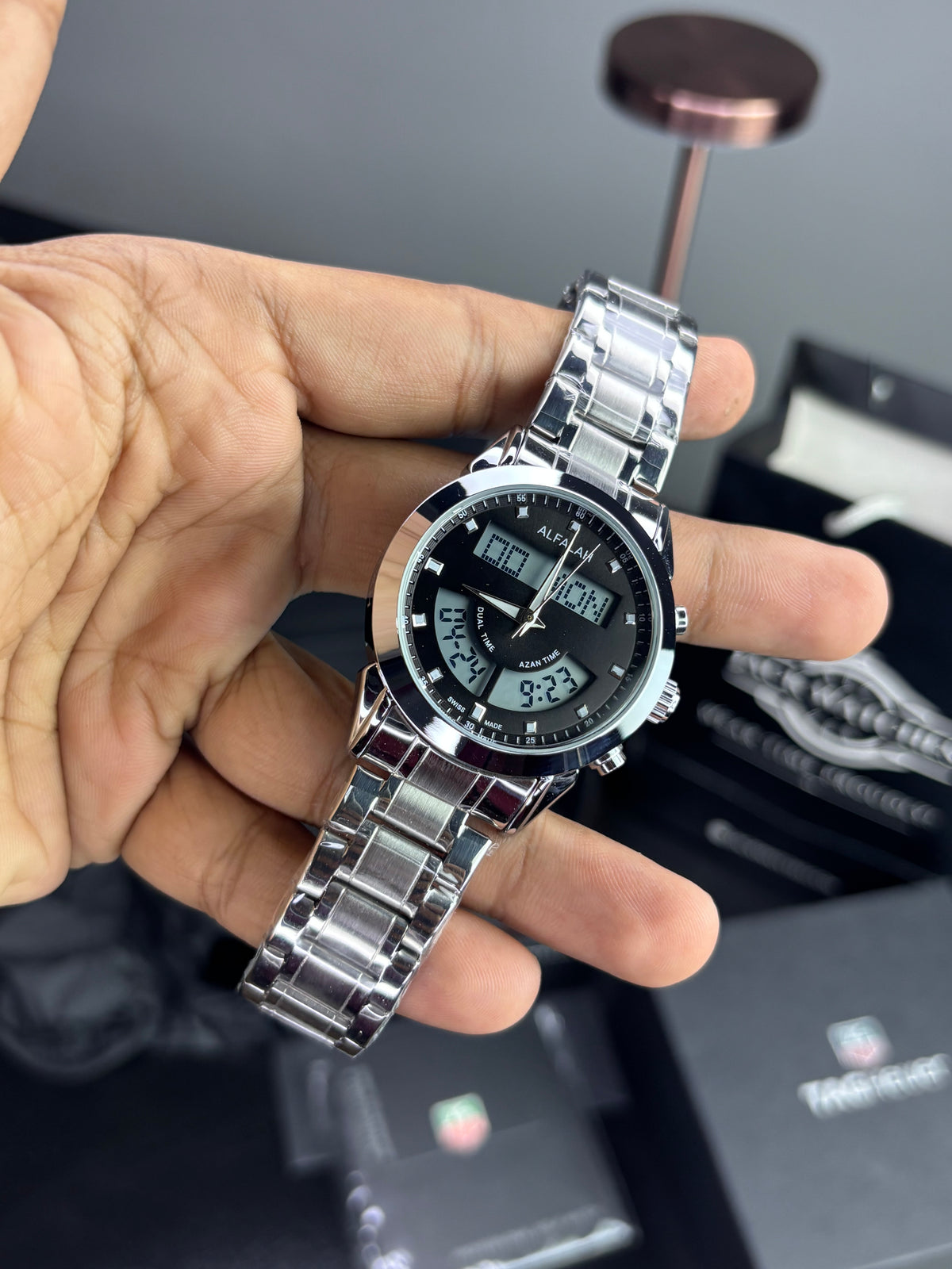 Al Falah Dual Time Watch - Silver