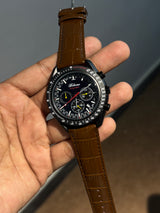 Bolaomo Racing Chronograph Leather Strap Watch