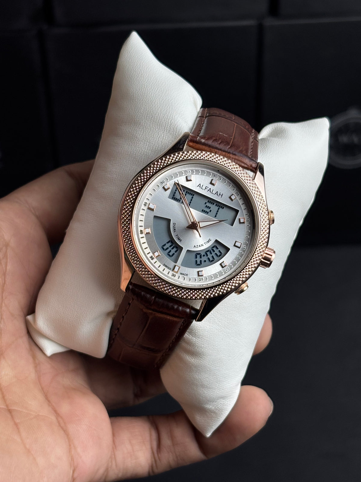 Al Falah Dual Time Leather Strap Watch