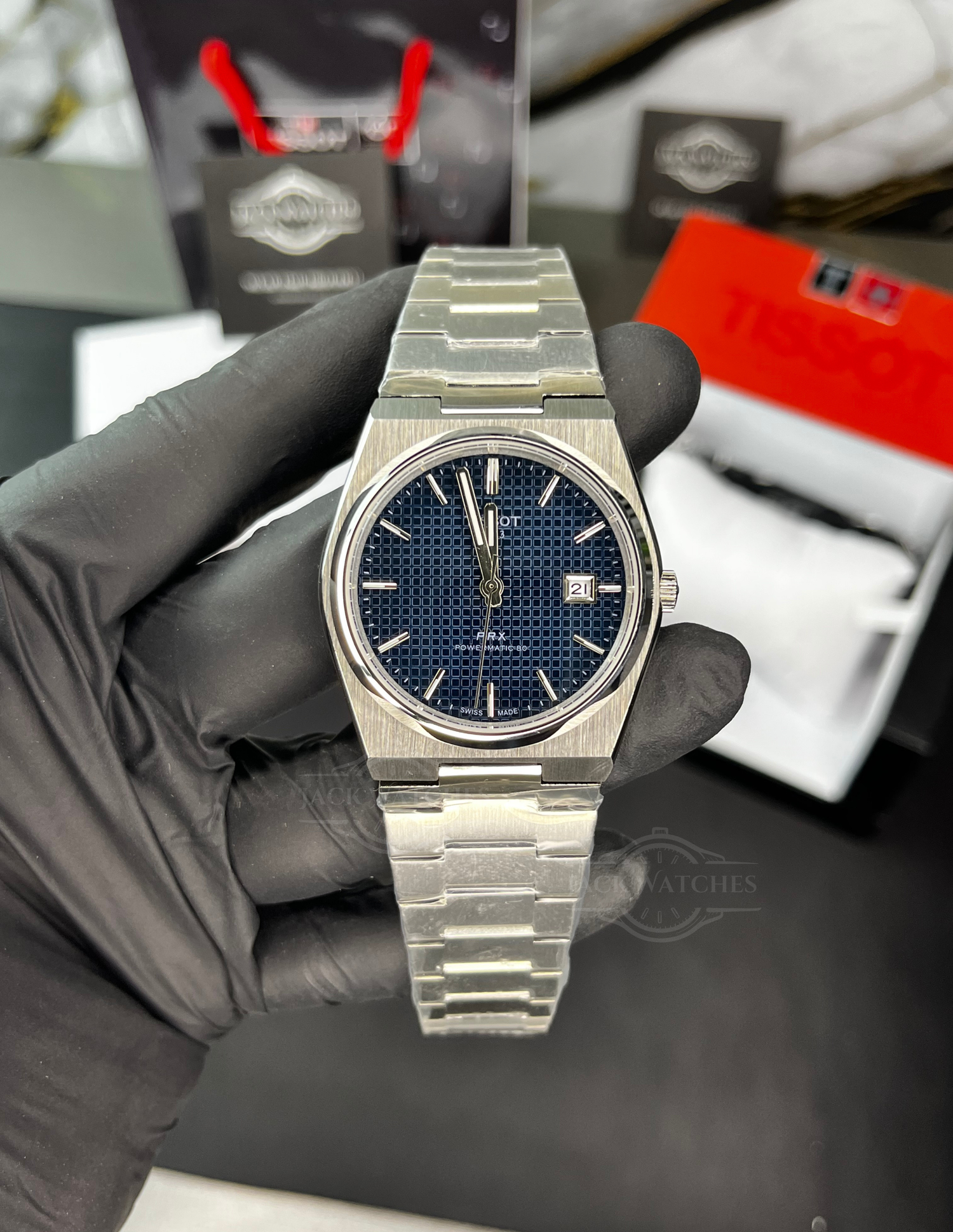 Tsot PRX 38mm Blue Waffle Dial Automatic