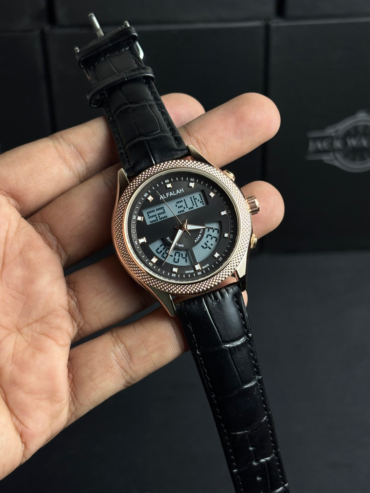 Al Falah Dual Time Leather Strap Watch