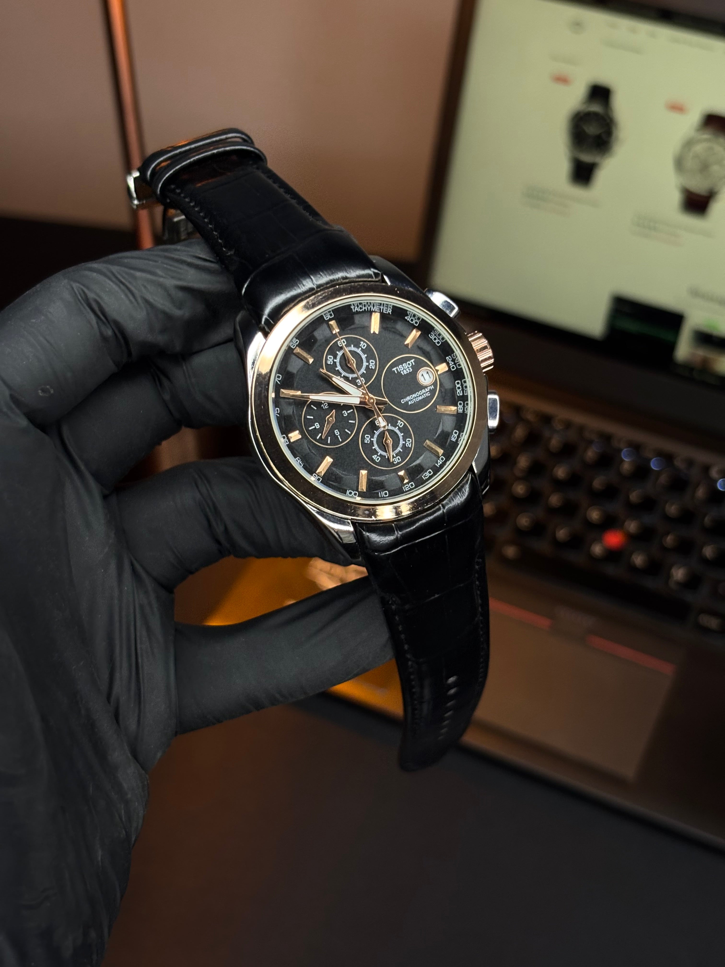 Tsot Leather Strap Chronograph Watch
