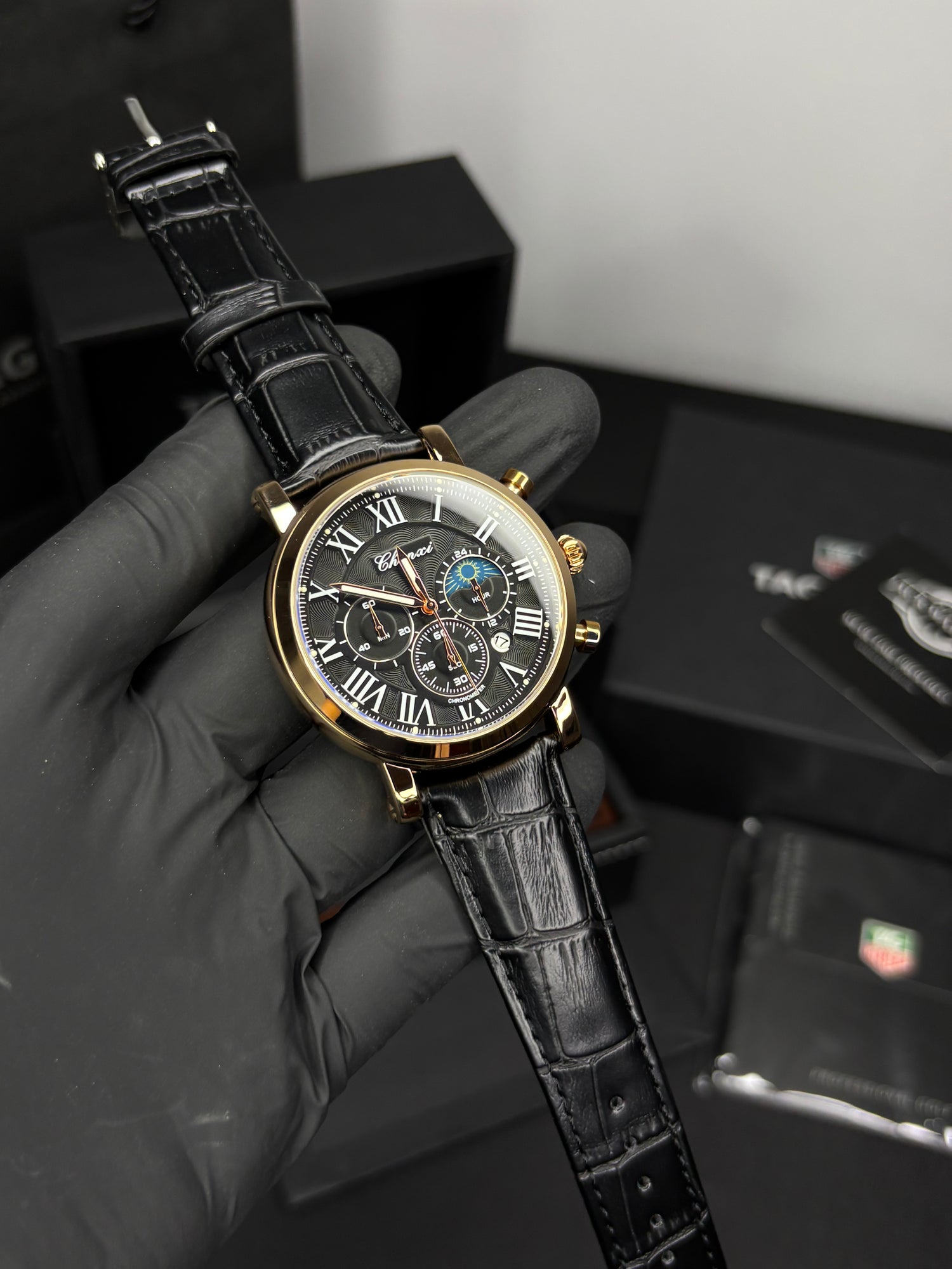 Chenxi Leather Strap Chronograph Watch