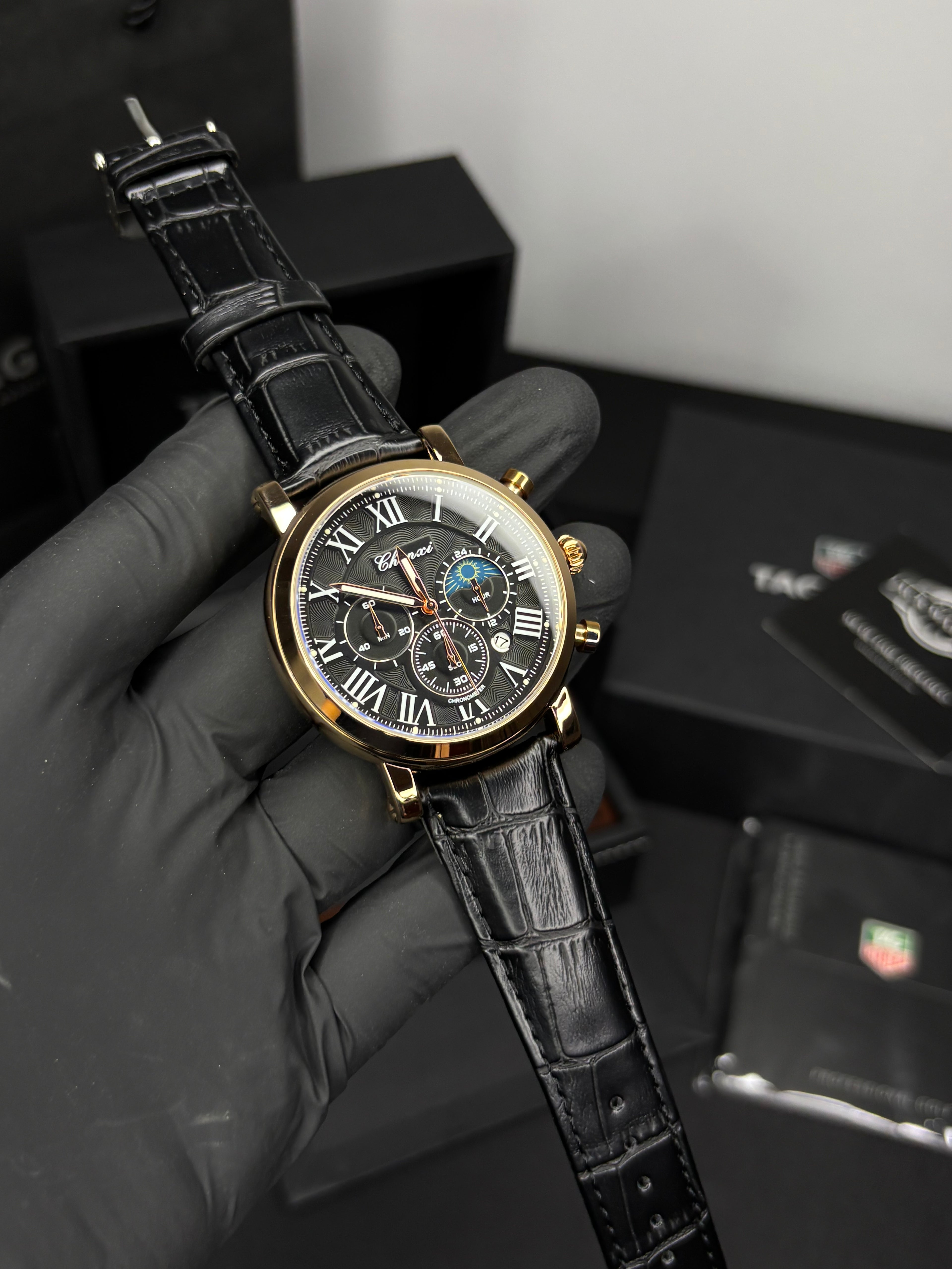 Chenxi Leather Strap Chronograph Watch