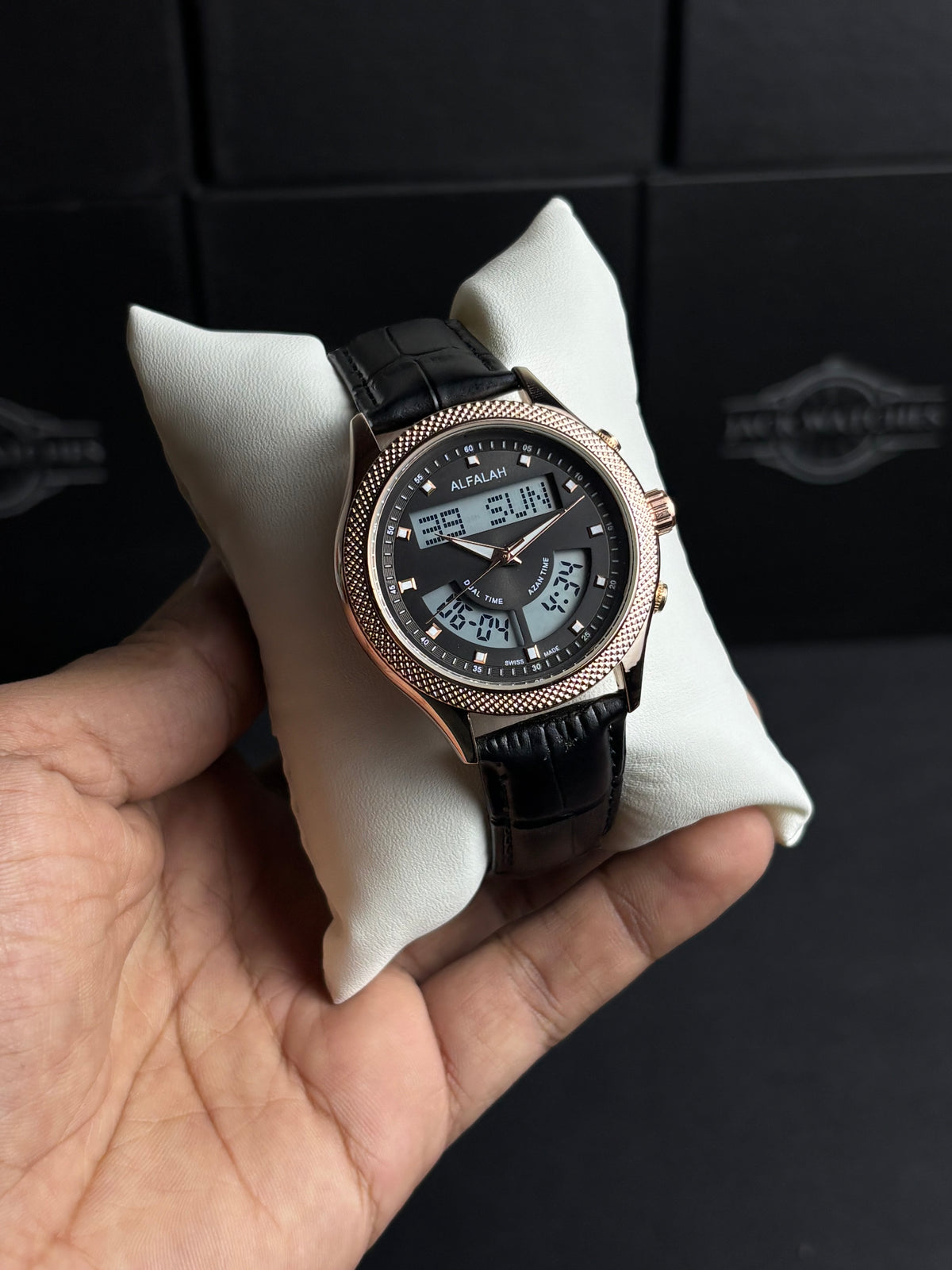 Al Falah Dual Time Leather Strap Watch