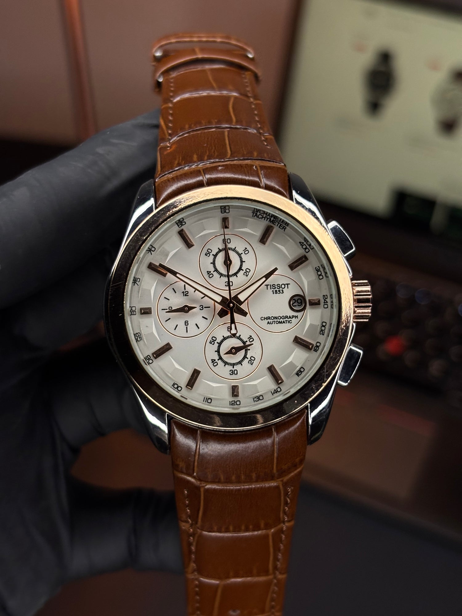 Tsot Leather Strap Chronograph Watch