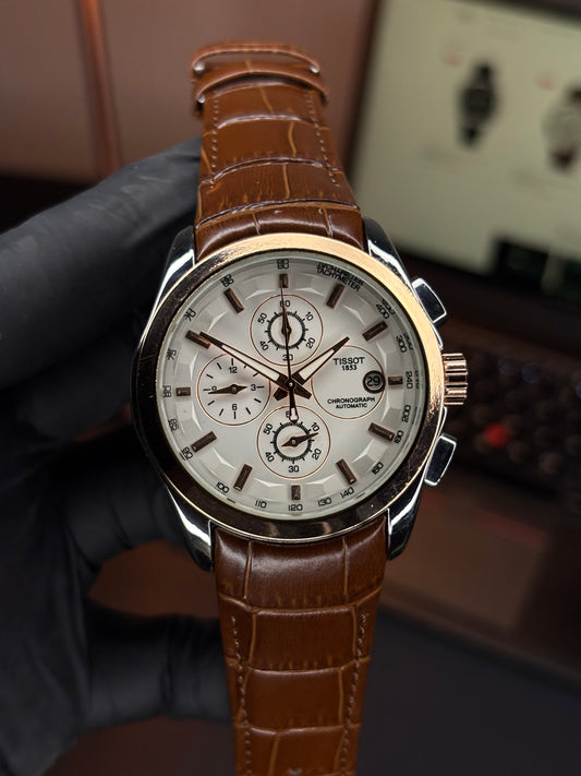 Tsot Leather Strap Chronograph Watch