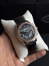 Al Falah Dual Time Leather Strap Watch