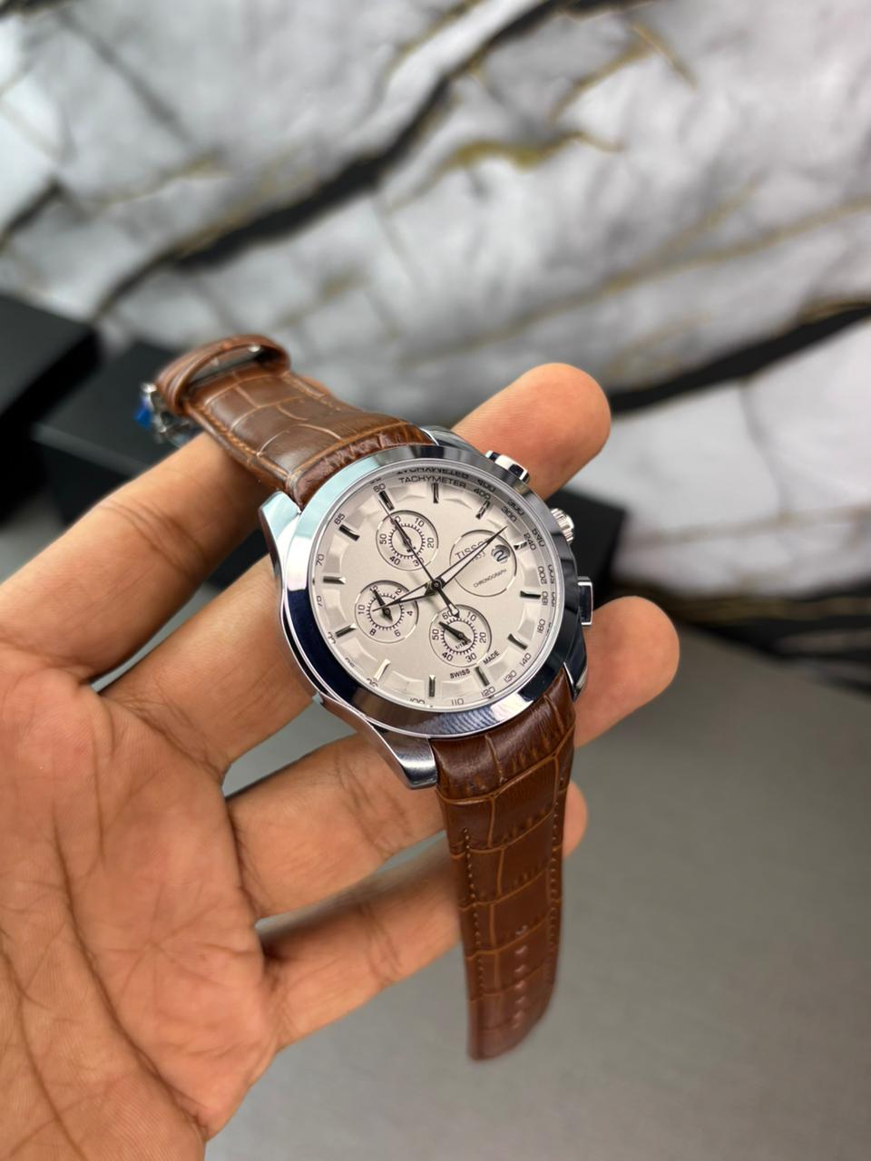 Tsot Leather Strap Chronograph Watch