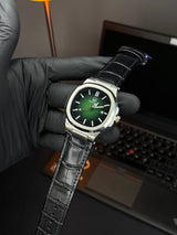 True Worth Nautilus Leather Strap Watch