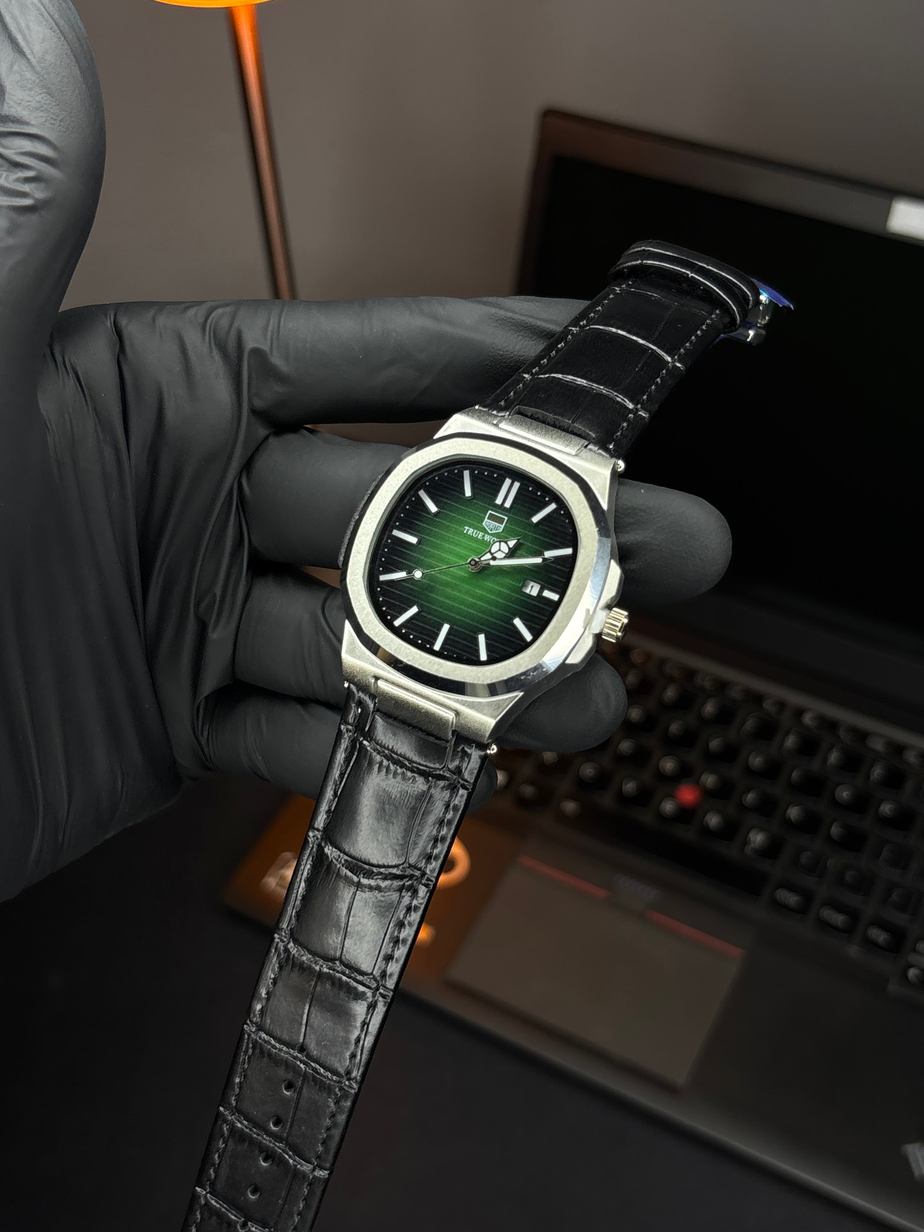 True Worth Nautilus Leather Strap Watch