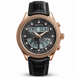 Al Falah Dual Time Leather Strap Watch
