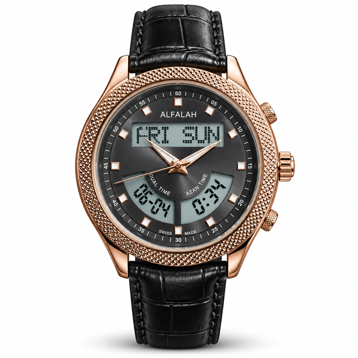 Al Falah Dual Time Leather Strap Watch