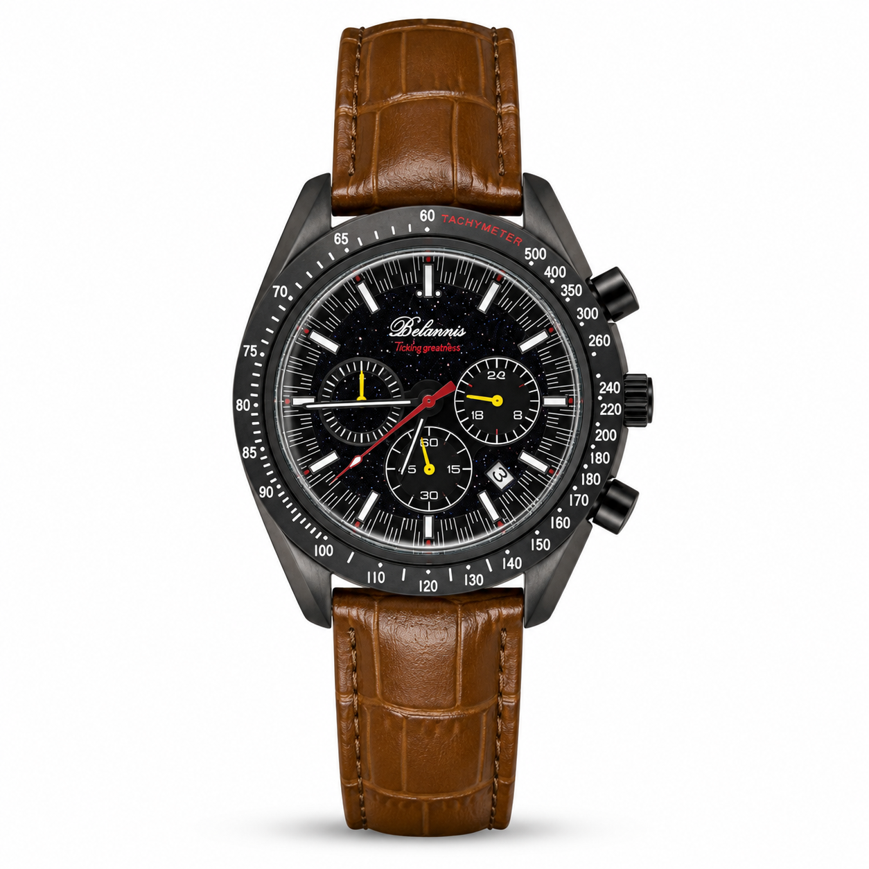 Bolaomo Racing Chronograph Leather Strap Watch