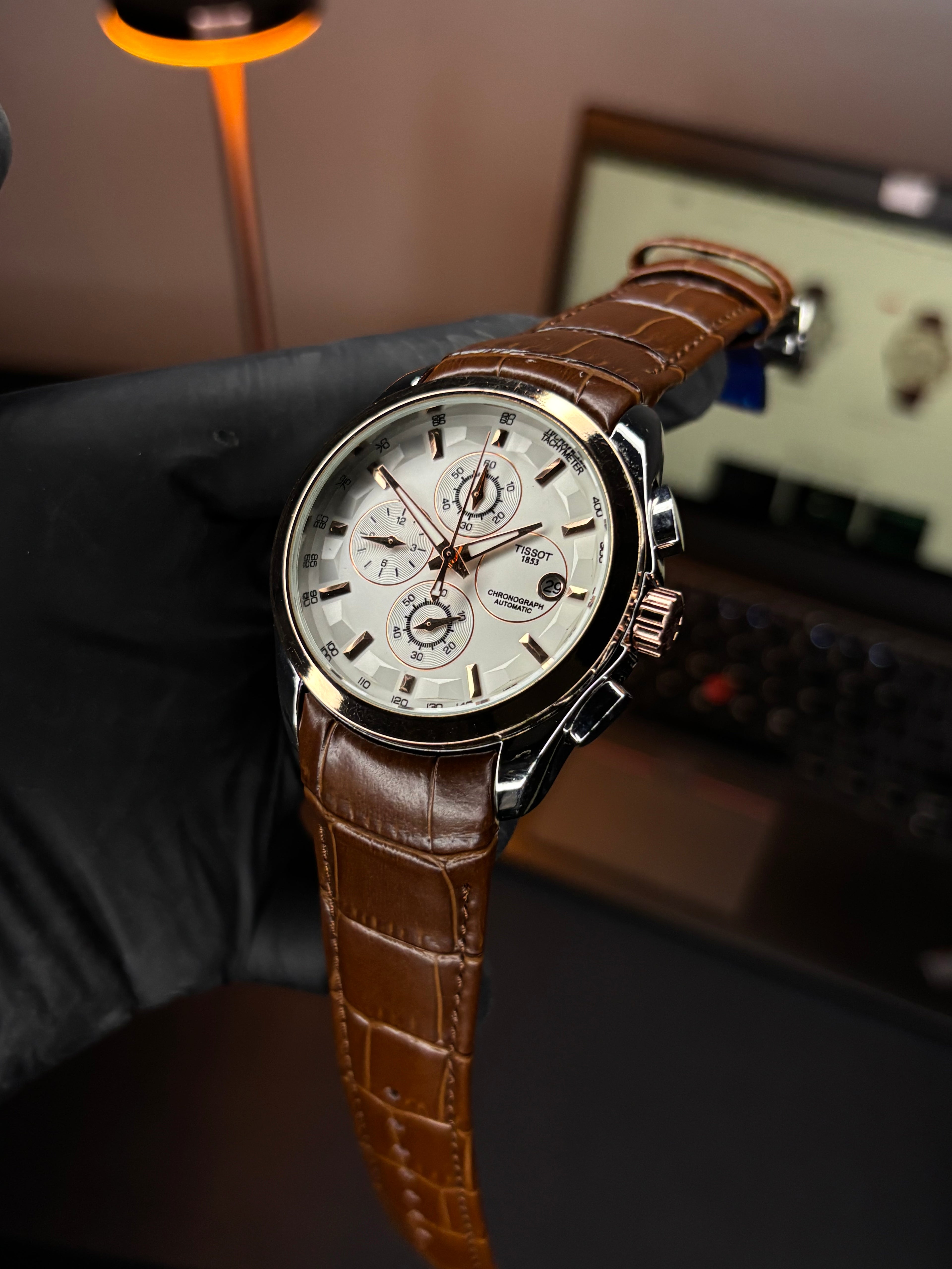 Tsot Leather Strap Chronograph Watch