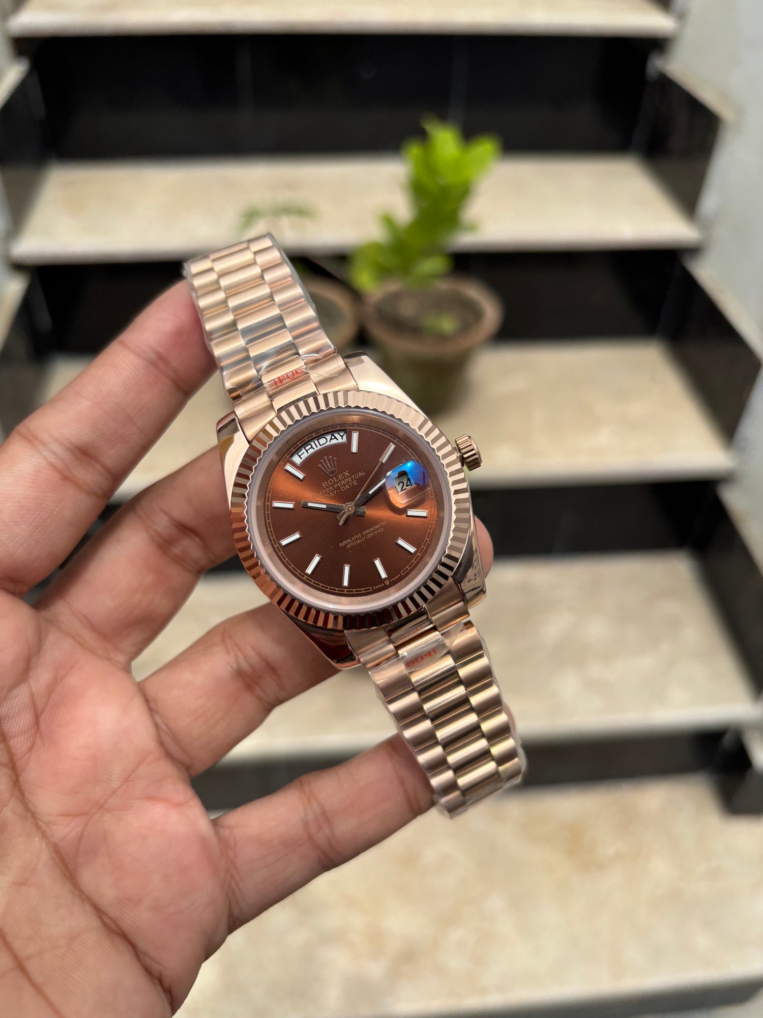 RLX Day-Date Automatic Rose Gold - Chocolate Dial