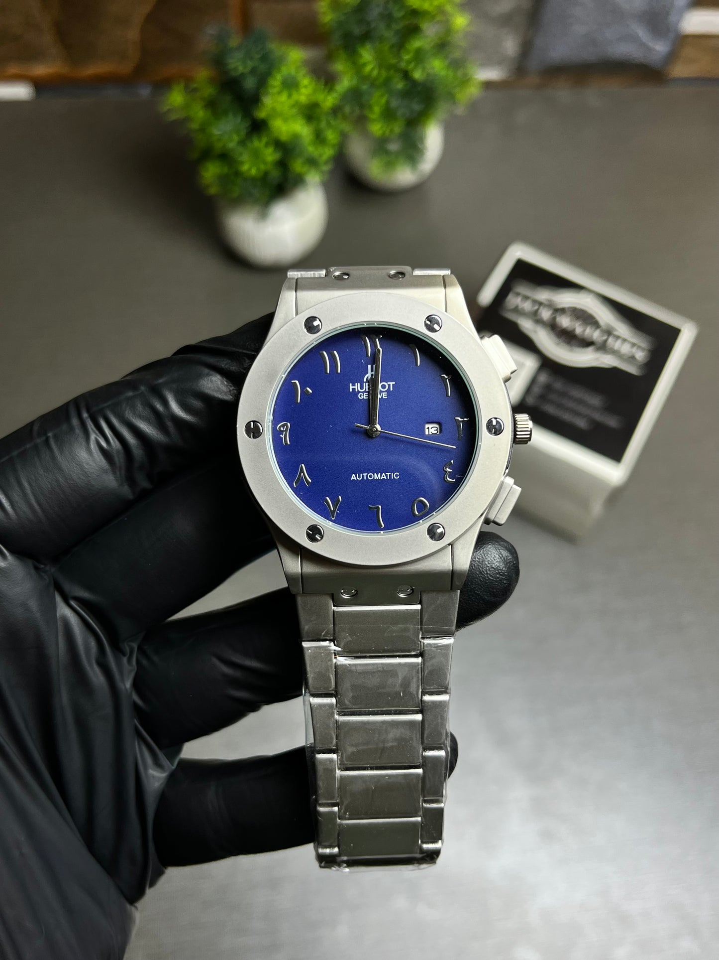 HB Silver Arabic Dial Watch