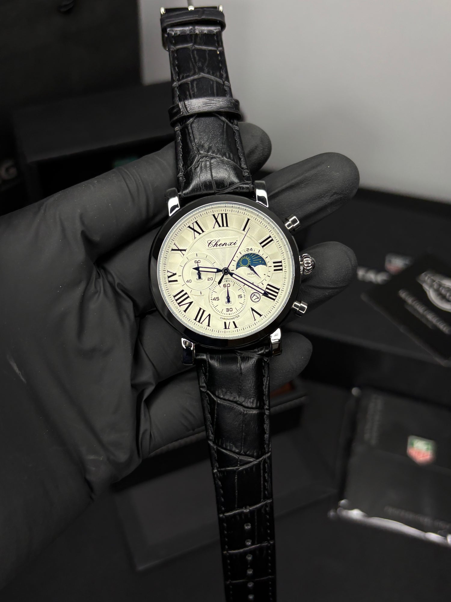Chenxi Leather Strap Chronograph Watch