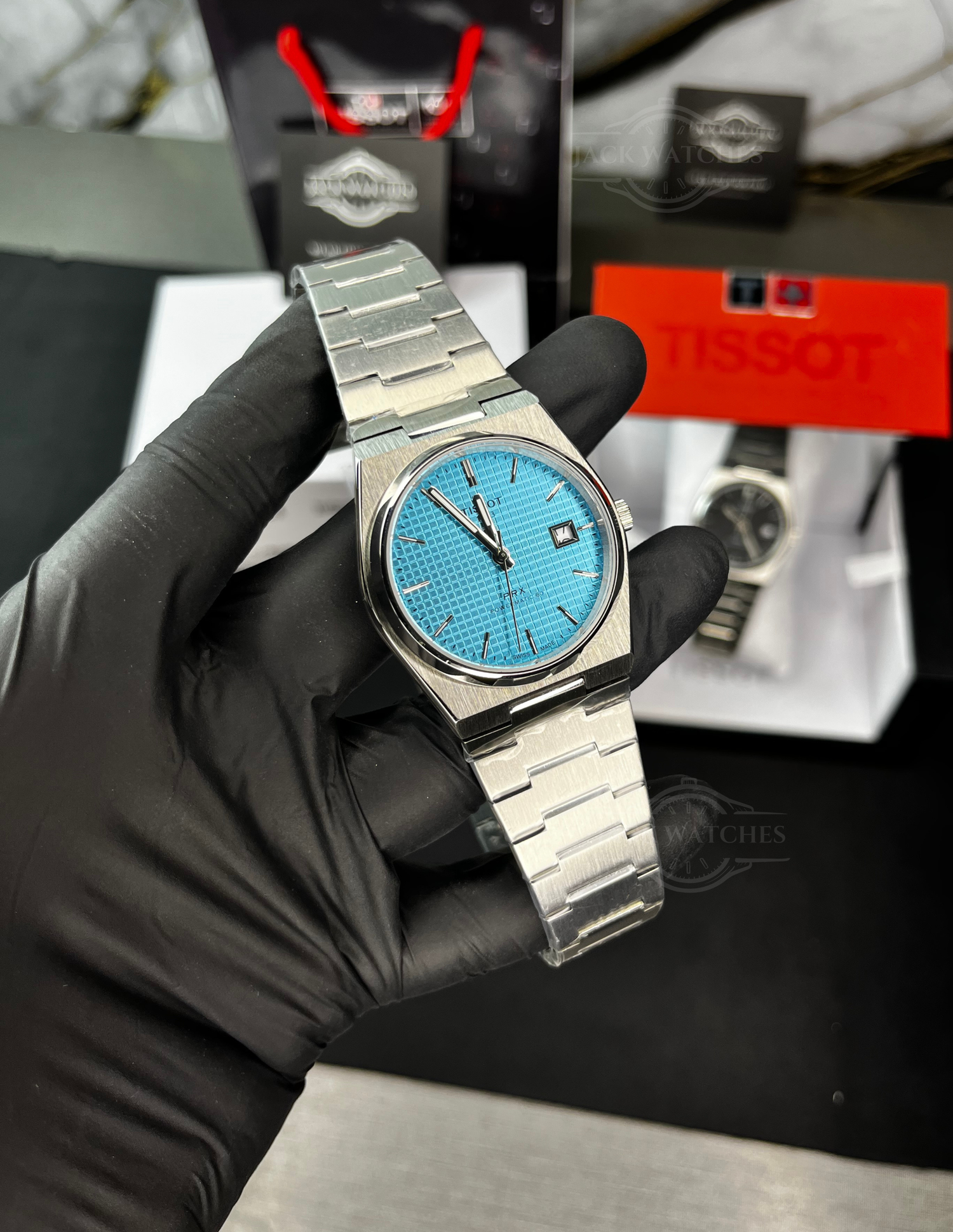 Tsot PRX 38mm Ice Blue Waffle Dial Automatic