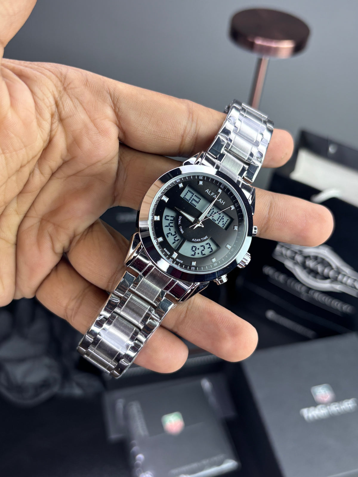 Al Falah Dual Time Watch - Silver