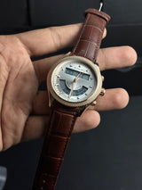 Al Falah Dual Time Leather Strap Watch