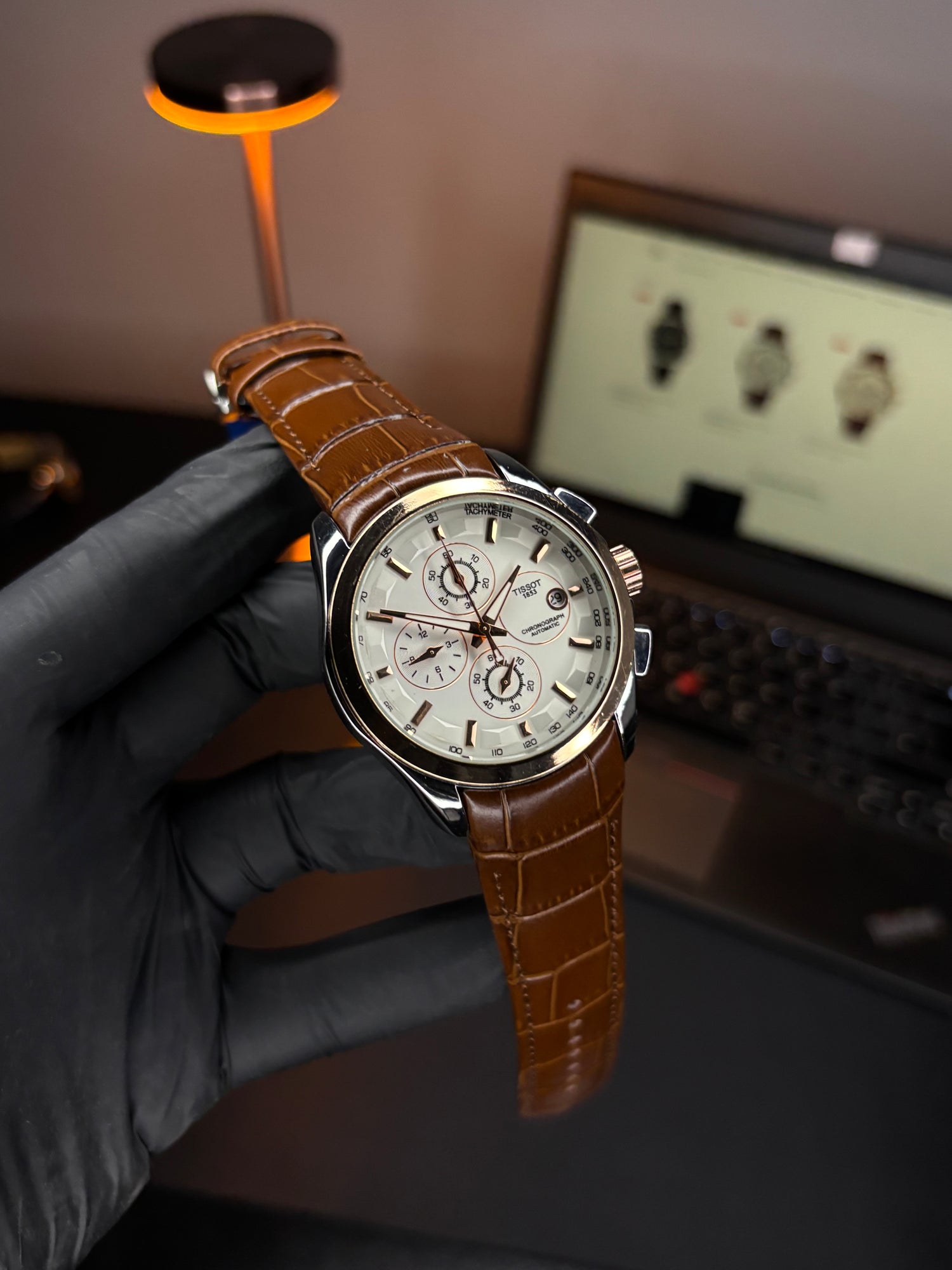 Tsot Leather Strap Chronograph Watch