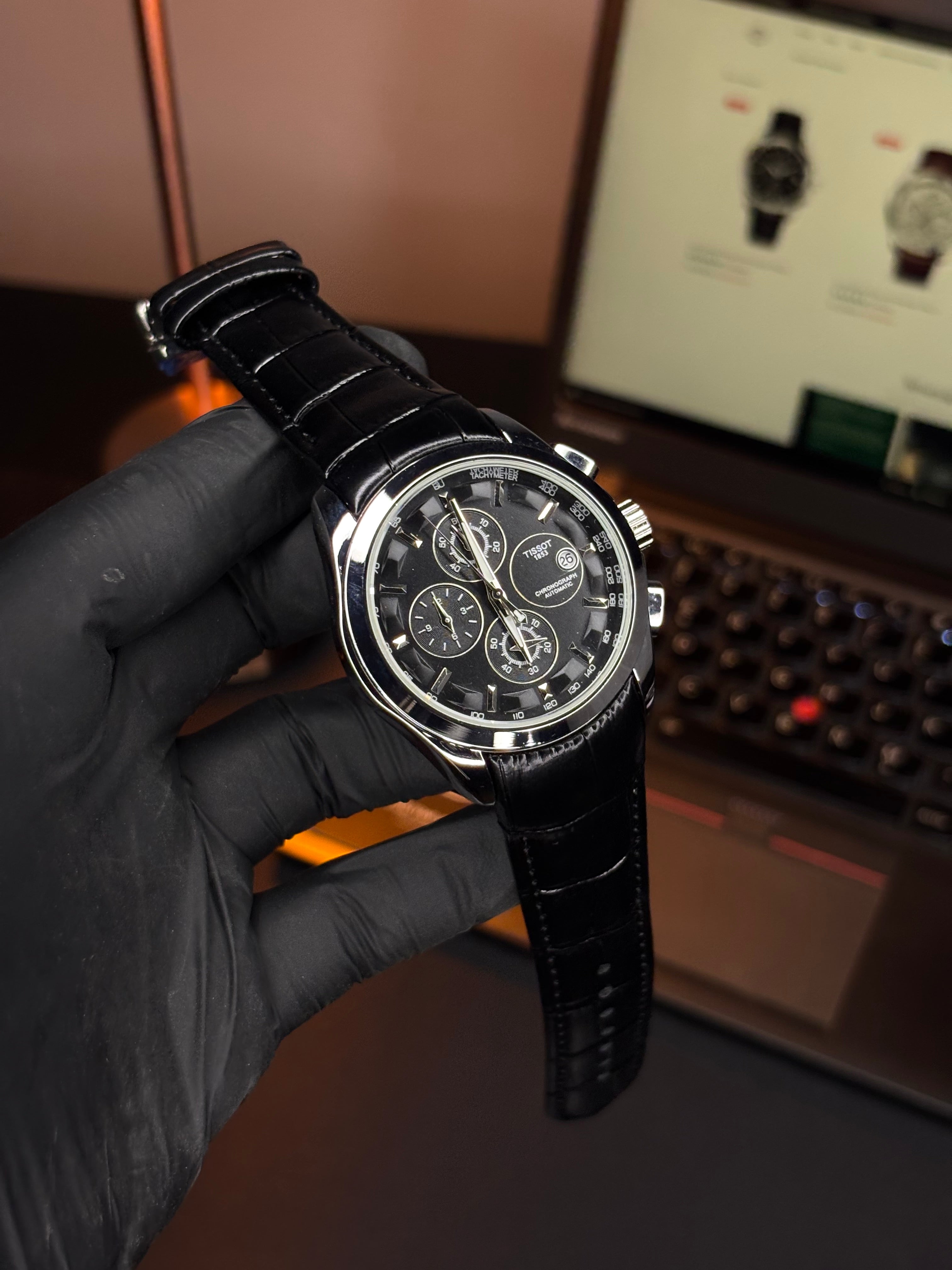 Tsot Leather Strap Chronograph Watch