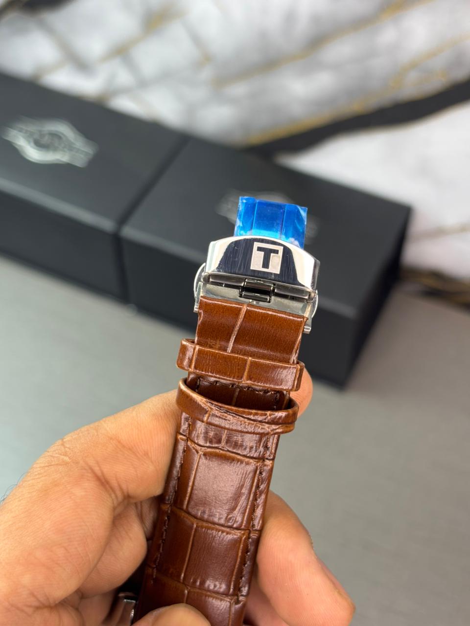 Tsot Leather Strap Chronograph Watch