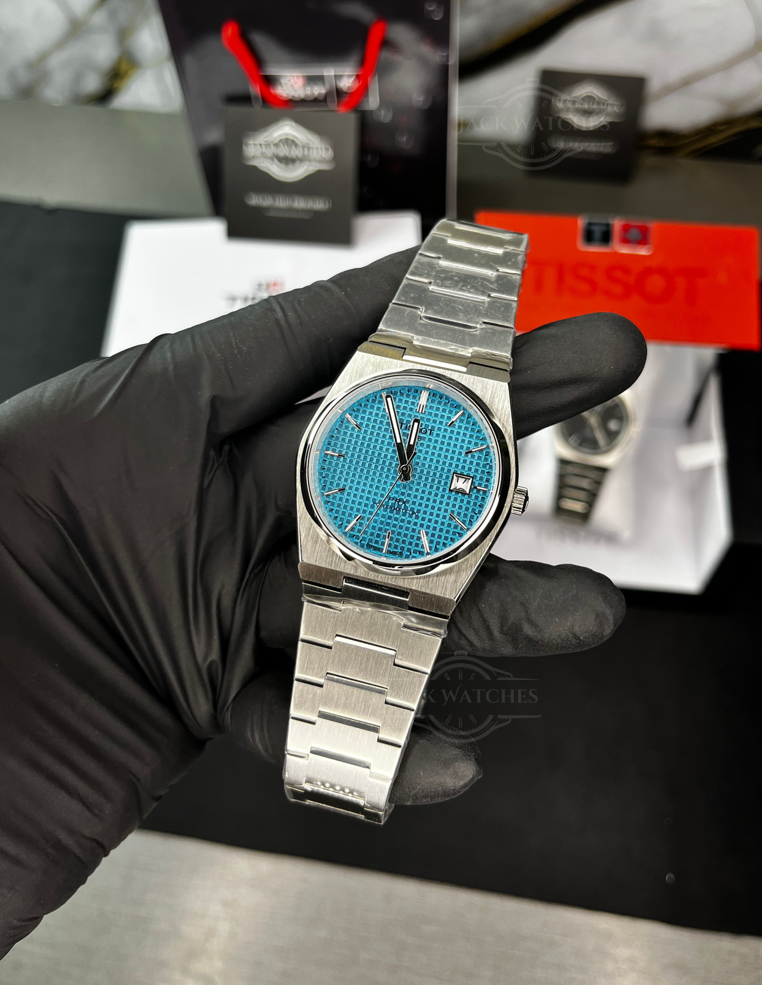 Tsot PRX 38mm Ice Blue Waffle Dial Automatic