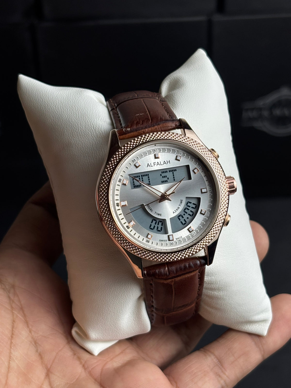 Al Falah Dual Time Leather Strap Watch