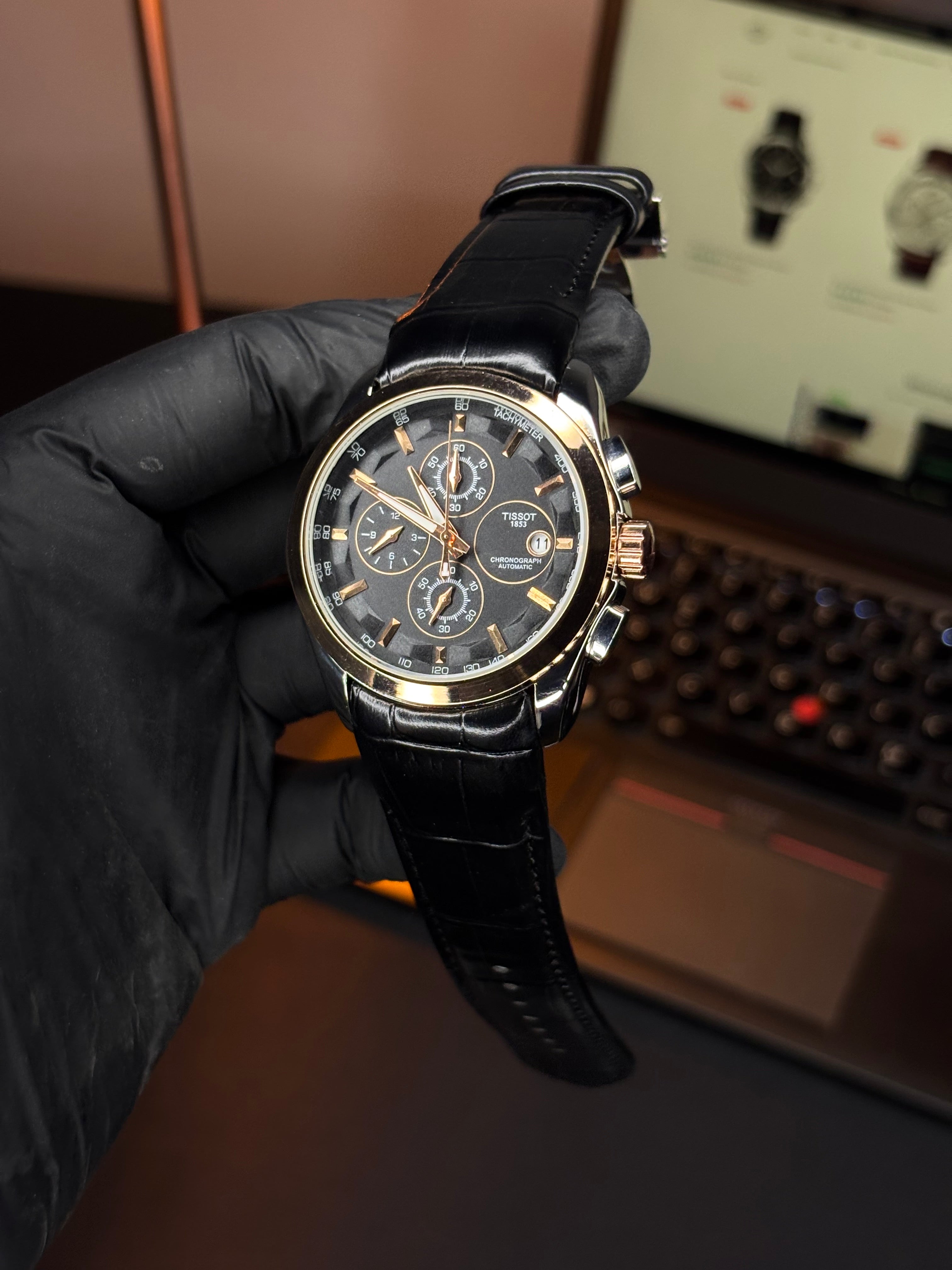 Tsot Leather Strap Chronograph Watch