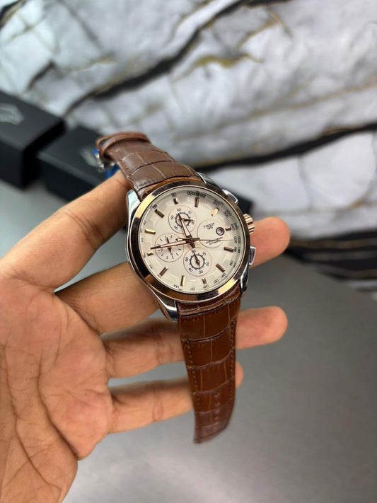 Tsot Leather Strap Chronograph Watch
