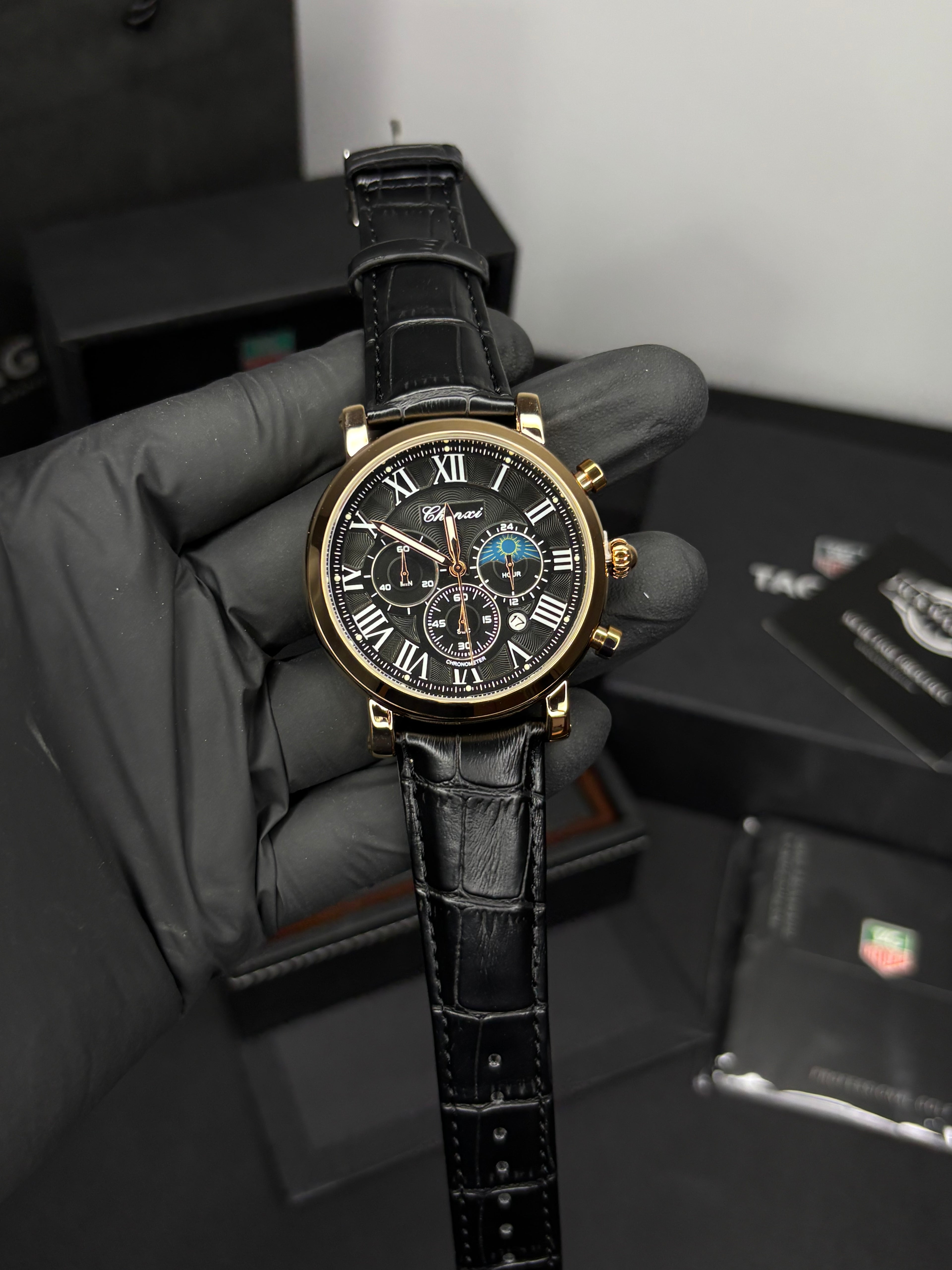 Chenxi Leather Strap Chronograph Watch