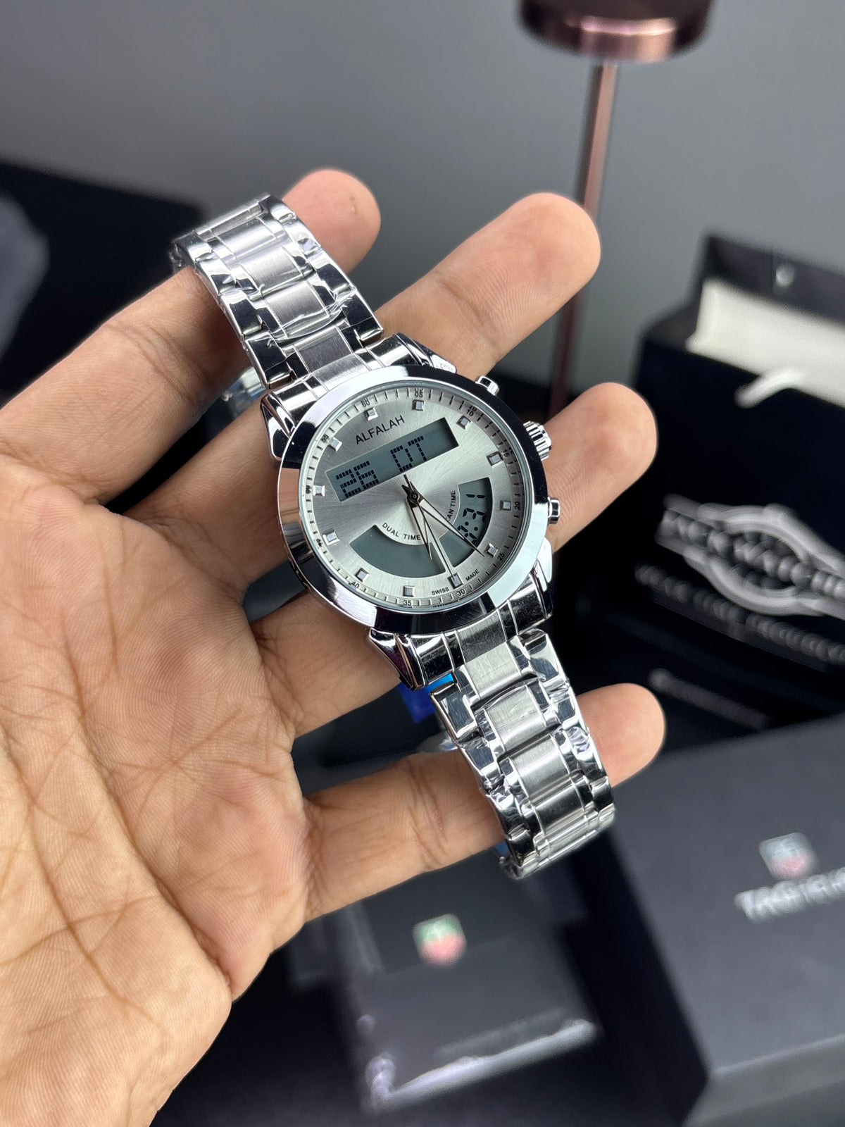 Al Falah Dual Time Watch - Silver