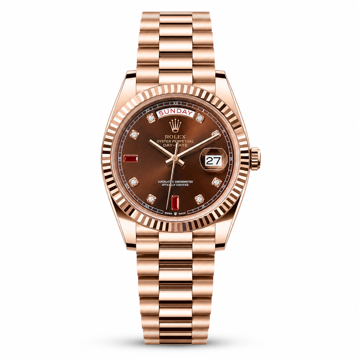 RLX Day-Date Automatic Rose Gold - Chocolate Diamond Dial