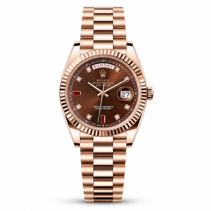RLX Day-Date Automatic Rose Gold - Chocolate Diamond Dial