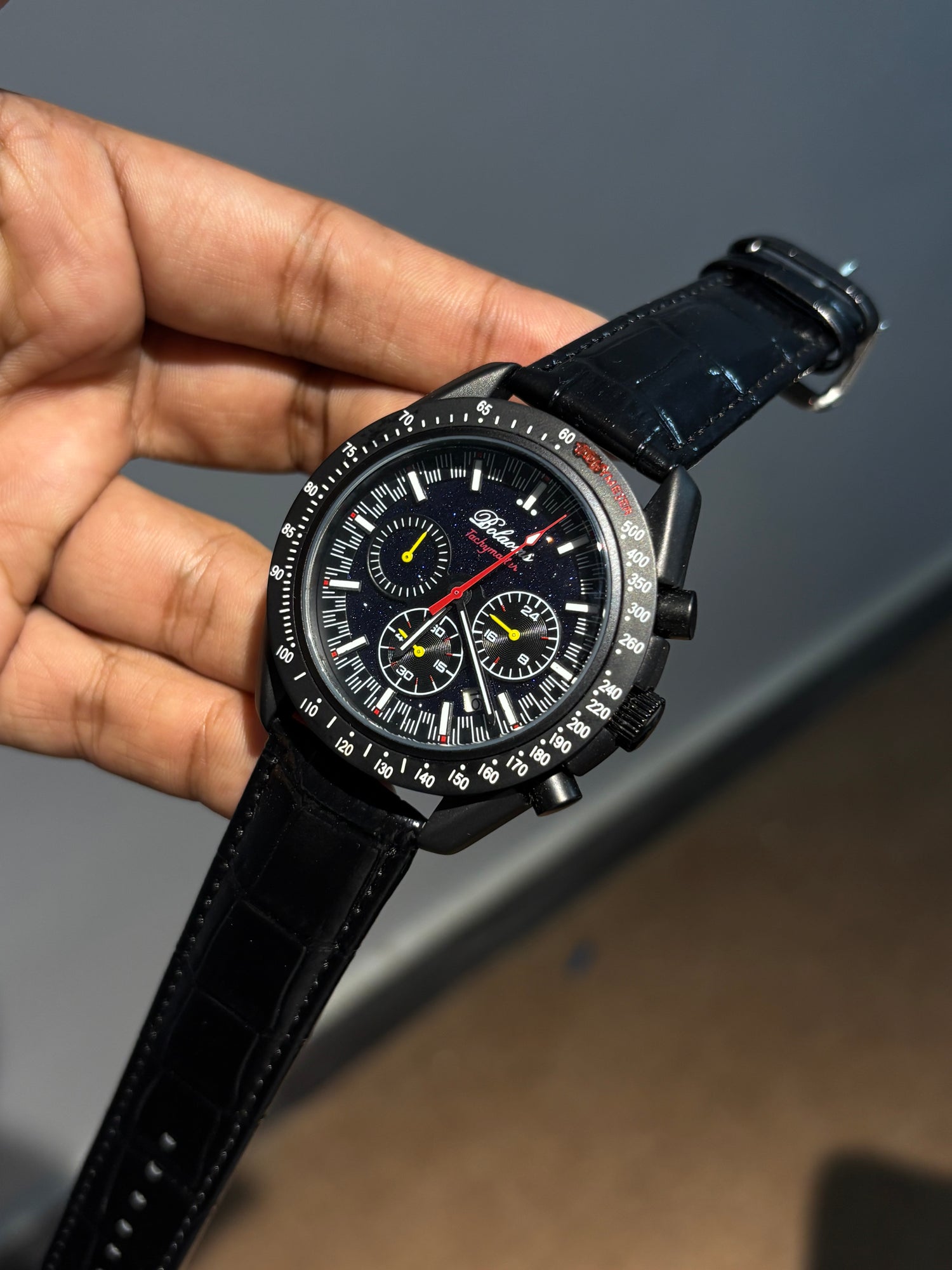 Bolaomo Racing Chronograph Leather Strap Watch