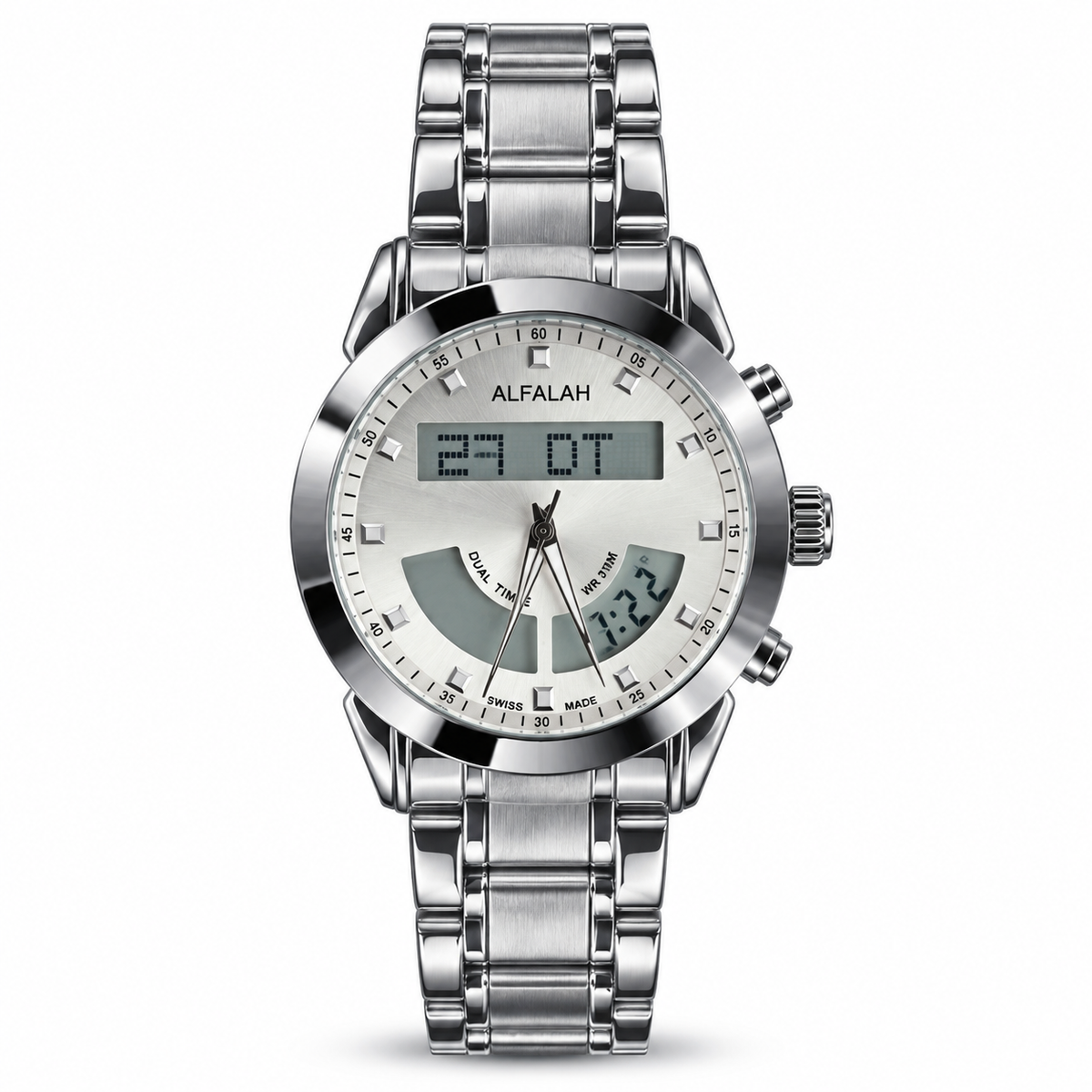 Al Falah Dual Time Watch - Silver