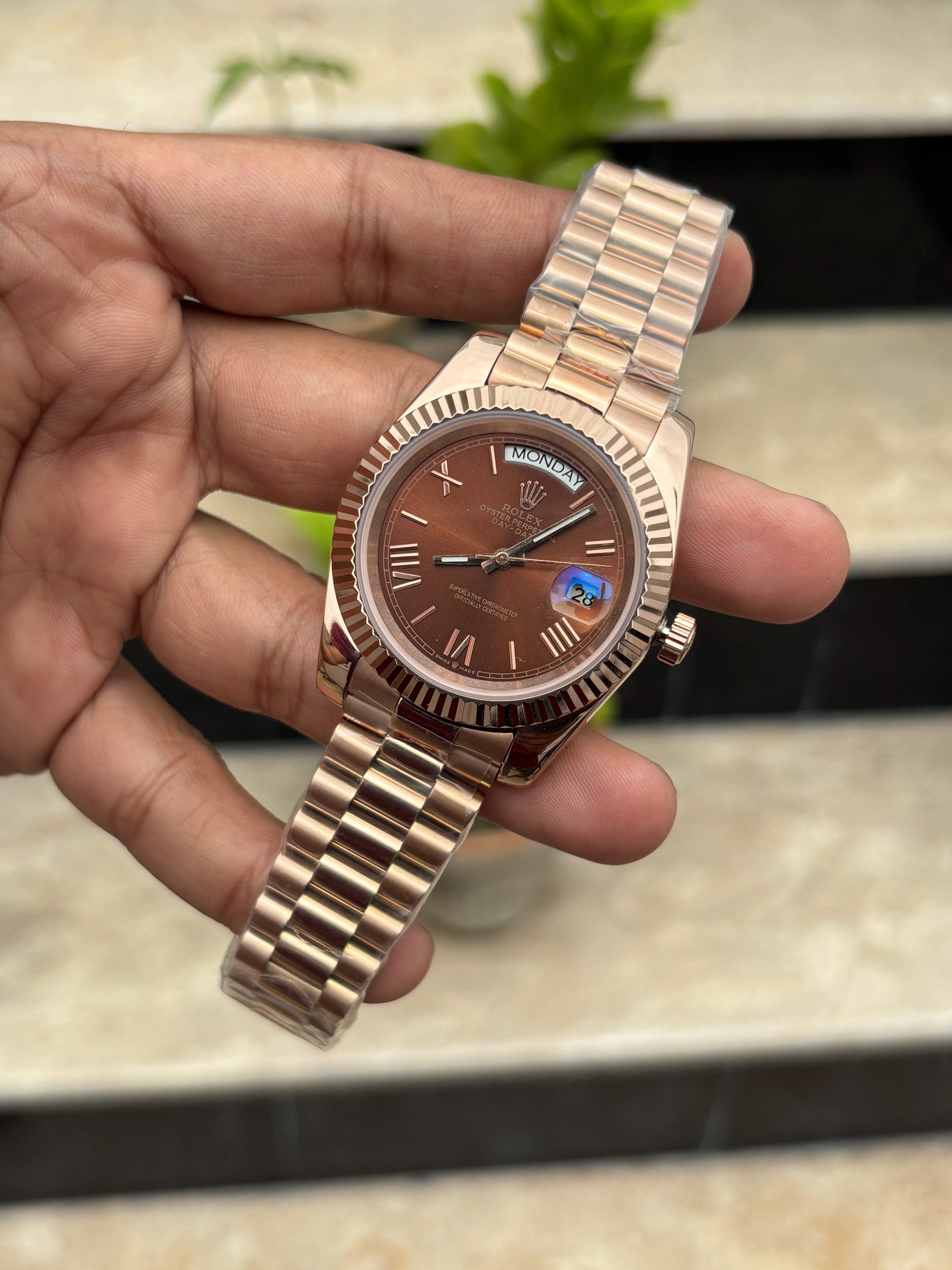 RLX Day-Date Automatic Rose Gold - Chocolate Roman