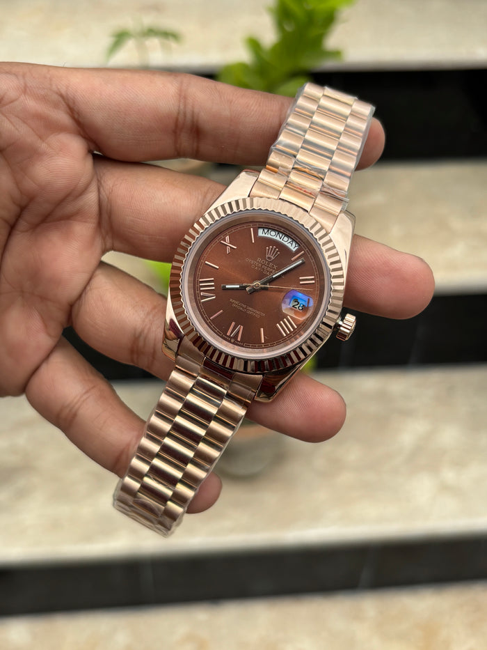 RLX Day-Date Automatic Rose Gold - Chocolate Roman