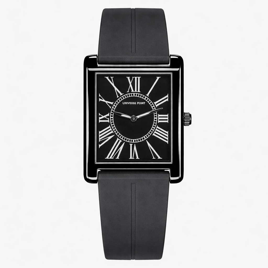 Classic Square Dial Silicone Strap Watch - Black Dial