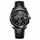 True Worth Original Chronograph Leather Strap Watch - Full Black
