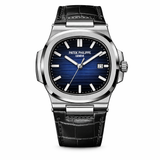 Patek Nautilus Leather Strap Master Lock - Black Blue