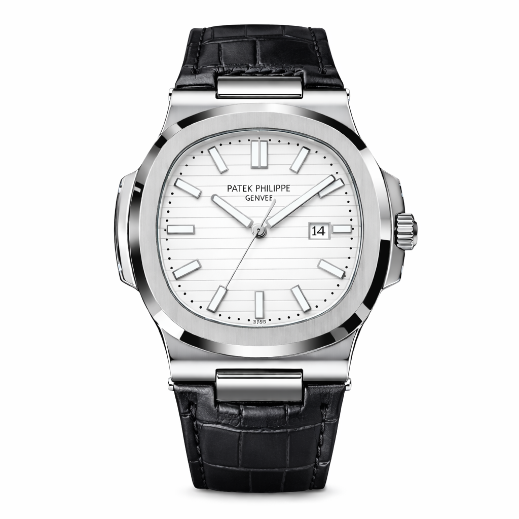 Patek Nautilus Leather Strap Master Lock - Black-White